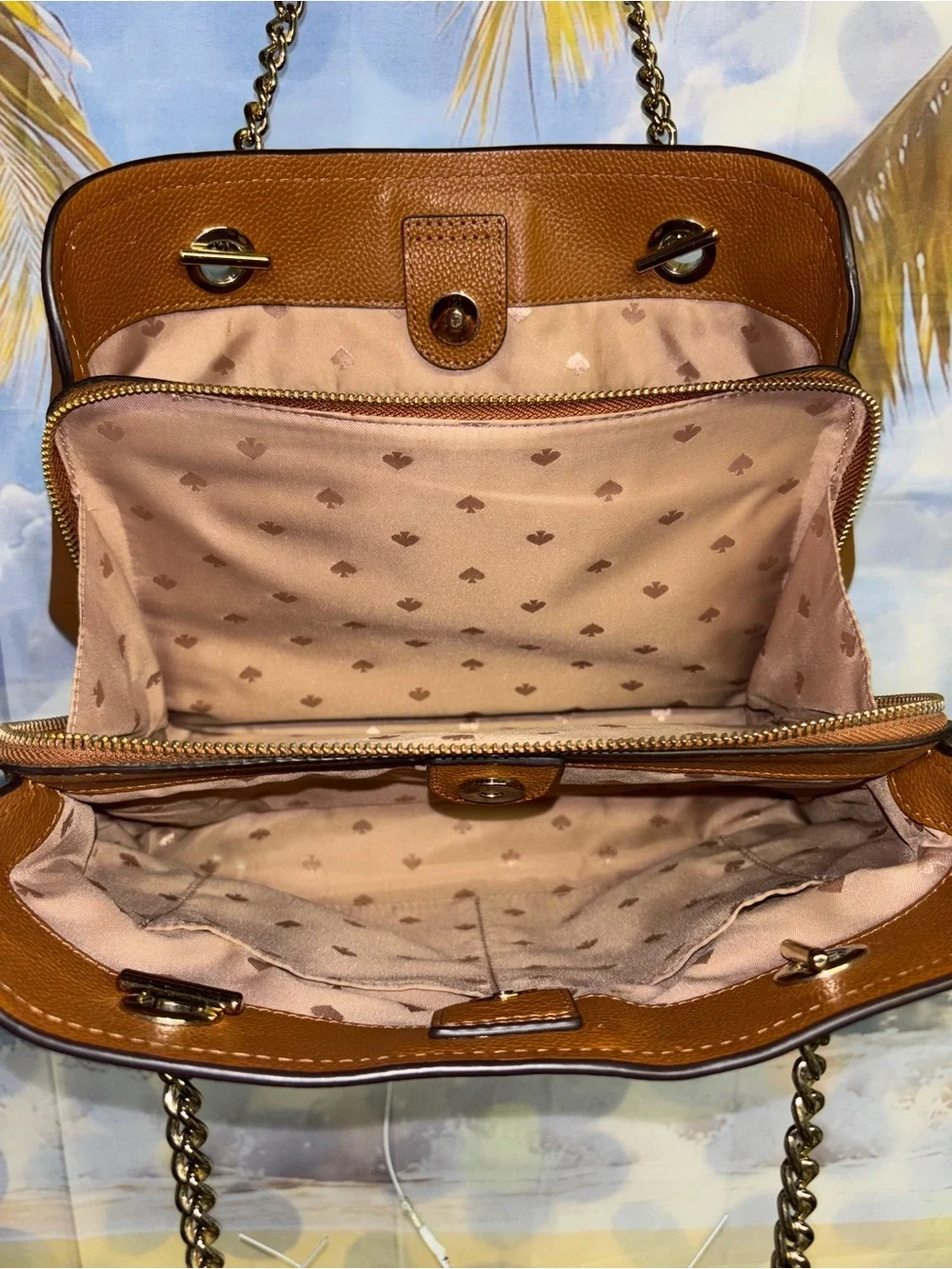 kate spade Brown Pebbled Leather Shoulder Bag with Scarf Accent